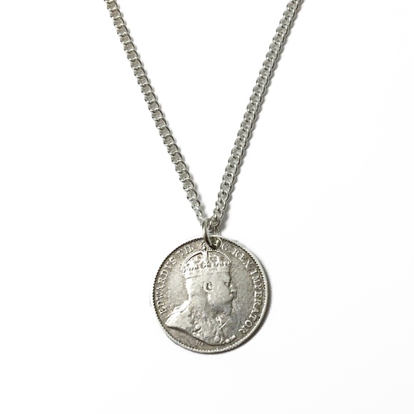 1910 Sterling Silver Edward VII Coin Necklace, 18-inch - Picture 2 of 4